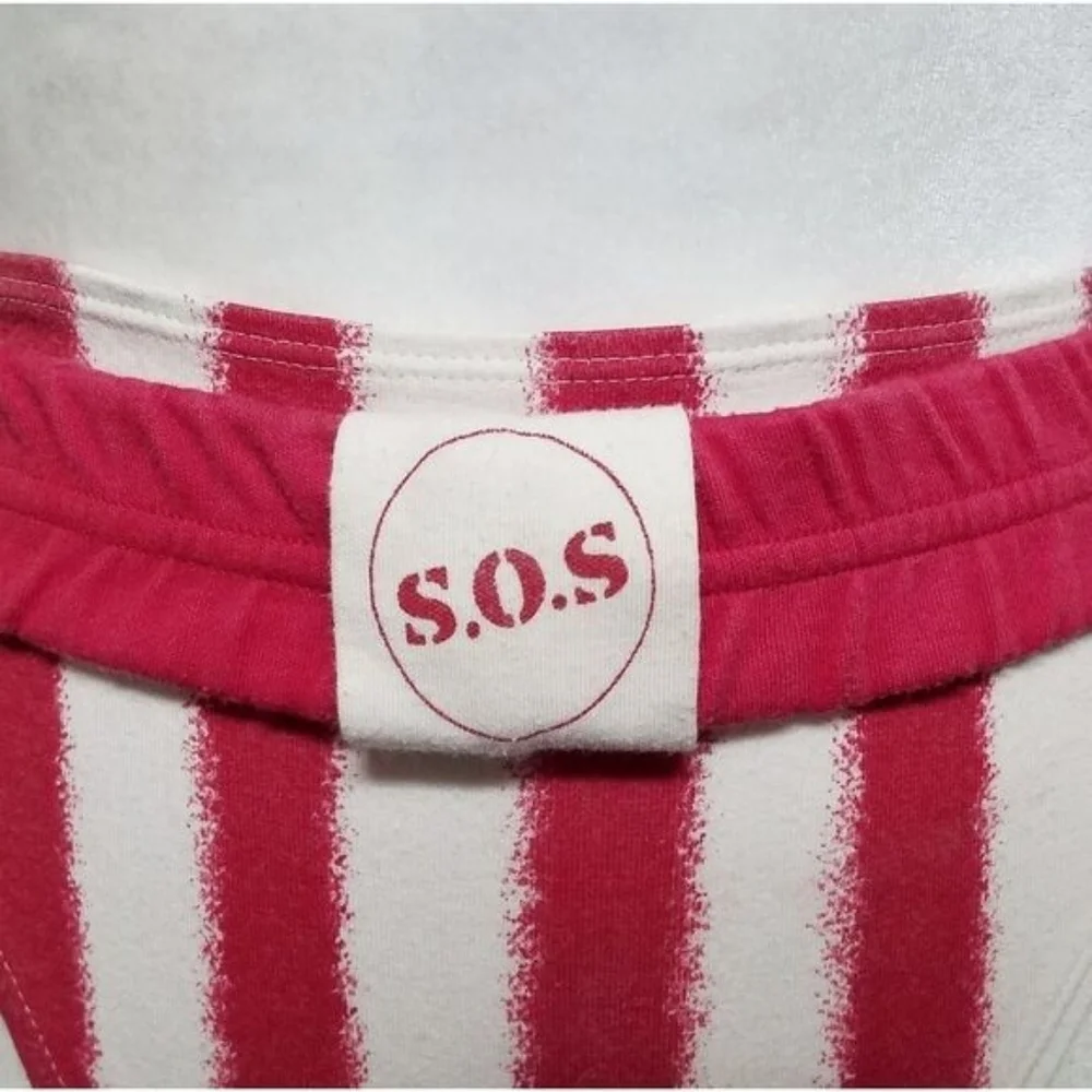 Rare Vintage Gitano SOS Red Striped High Waist Brazilian Triangle Bikini Set L